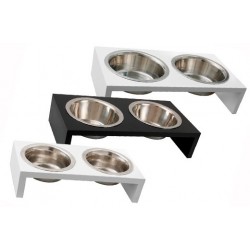 Bowl Luxury Twin Soporte Madera Color Blanco 2x380ml Freedog
