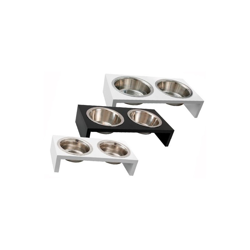 Bowl Luxury Twin Soporte Madera Color Blanco 2x380ml Freedog