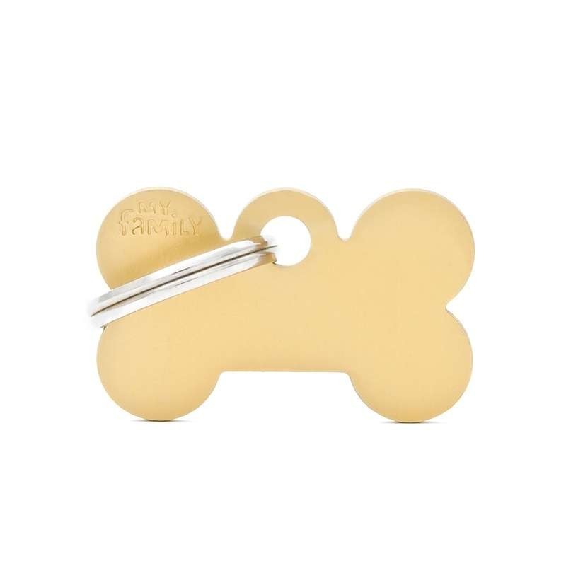 Chapa Identificativa Perro Hueso Grande Aluminio Dorado My Family