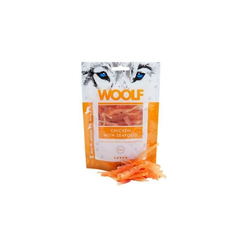 Snack Perro y Gato Pollo y Marisco 100gr Woolf