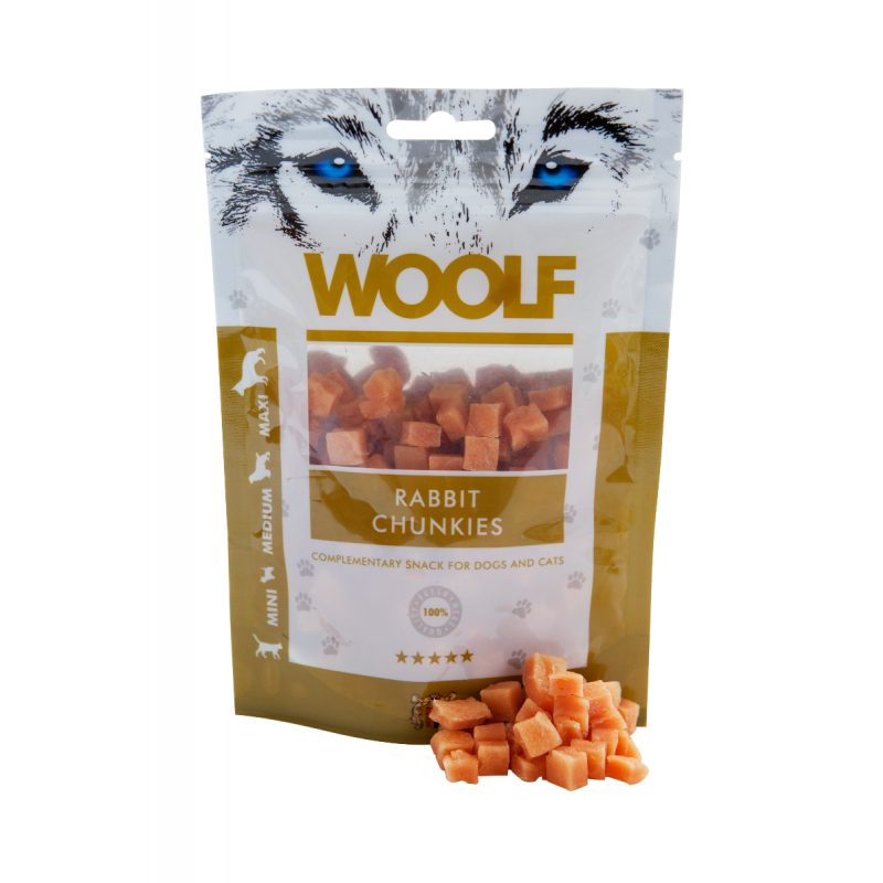 Snack Perro y Gato Dados de Conejo 100gr Woolf