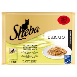 Pienso Húmedo Gato Pescado y Carnes en gelatina 4x85gr Sheba Delicato