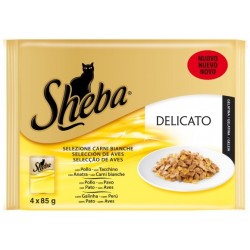 Pienso Húmedo Gato Aves en gelatina 4x85gr Sheba Delicato