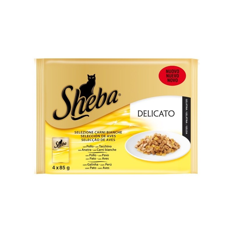 Pienso Húmedo Gato Aves en gelatina 4x85gr Sheba Delicato